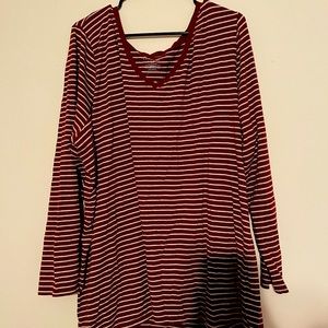 Burgundy and white striped long sleeve t shirt